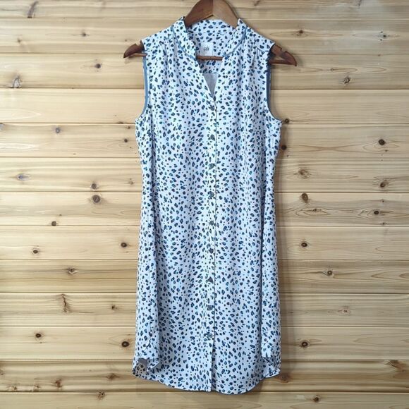 CAbi Dress Womens Small White Blue #5233 Camilla Leopard Shift Dress Sleeveless - Picture 1 of 10